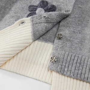 Women's Gray 3D Floral Knit <b>Cardigan</b> Loose Fit Single Breasted Color Block Design Autumn Wear - Product Image 2