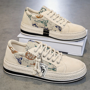 Scarpe da <span class=keywords><strong>Uomo</strong></span> Vintage in Corduroy Stampato, Sneakers Casual Intrecciate a Mano con Suola in PVC, <span class=keywords><strong>Espadrillas</strong></span> Traspiranti con Lacci per l'Estate - Product Image 3