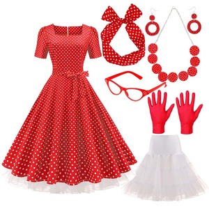 Robe vintage années 1950 à manches courtes à pois, style swing midi, rockabilly pour femmes, YTHC-014 - Product Image 4