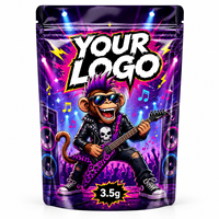 Sachet Mylar personnalisé 3,5g Za Pack avec logo personnalisé, pochette brillante à fermeture éclair, motif dessin animé Rock Monkey, pour emballage musical