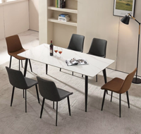 Table à manger moderne avec plateau en marbre, forme rectangulaire, design pliable, pieds en fer