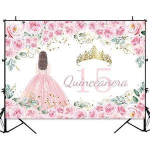 Fondo para Fotomatón de Quinceañera, Mis Quince Años, Decoraciones para Fiesta de Cumpleaños Número 15, Princesa, Flores Rosadas, Decoraciones de Pared para Fiestas - Product Image 4