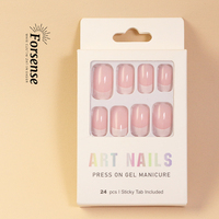 Lot économique de 24 faux ongles carrés roses à bout français blancs en ABS, à presser, prêts à l'emploi
