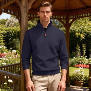 Men's Stand Collar <b>Quarter</b> <b>Zip</b> <b>Sweater</b> Acrylic Solid Color Casual Autumn Warmth 400g Heavy Weight Long Sleeve Top - Product Image 3