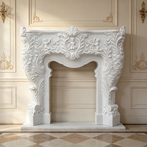 Cheminée autoportante en pierre légère de style gothique classique, <span class=keywords><strong>avec</strong></span> décorations géométriques en treillis sculpté - Product Image 5