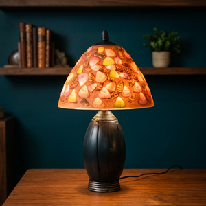 Lámpara de Mesa Decorativa Estilo Costero, Pintada a Mano, con Patrón de Conchas Multicolores, Pantalla de Vidrio, Base de Madera, E27 LED 2700K, Luz Cálida, para Hotel - Product Image 2