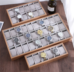 Wood Watch Holder Tray, Soft Flannel Lining Watch Display Case, Multiple Grids Watch <b>Storage</b> <b>Box</b> for Retail Shop Counter Display - Product Image 2