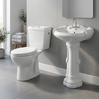 Ensemble WC et lavabo en céramique de haute qualité, deux pièces, avec piédestal, pour hôtels et salles de bain de projets