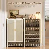 Meuble de rangement à chaussures en rotin style ferme moderne, facile à assembler, durable, avec 2 portes, étagère haute, panneaux respirants, amovible, mobilier de maison