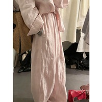 Ensemble rose ample pour femme, chemise à manches longues et pantalon large, tenue décontractée printemps-été