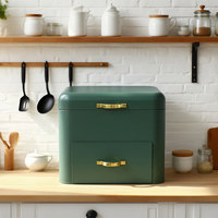Étagère de rangement pour aliments de grande capacité personnalisée pour la cuisine, étagère de garde-manger, boîte à pain à 2 niveaux, boîte de rangement pour pain en métal vert