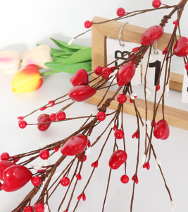 DAMAI Valentine's Day Red Heart Shaped Berry <b>Swags</b> Artificial Hanging Hearts Shaped Berry SwagsHeart Berries Twig Wreath - Product Image 1