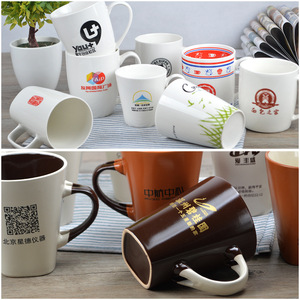 Tasses en céramique personnalisées avec impression de logo pour souvenirs promotionnels, forme ronde avec poignée, couleur unie, unité individuelle - Product Image 1