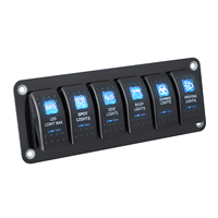 Panneau de commande à 6 interrupteurs à bascule pré-étiquetés avec barre lumineuse LED bleue, interrupteur de puissance 10A avec fusible 12V/24V pour voiture tout-terrain et camping-car