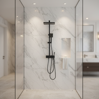 Ensemble colonne de douche thermostatique carrée TM-1005 en laiton noir avec pommeau de douche pluie et cartouche céramique