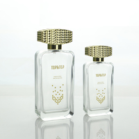 Bouteille de luxe carrée en verre Transparent, 1 pièce, contenant de luxe, avec couvercle doré, pour parfum, personnalisé, emballage boîte-cadeau, vente en gros