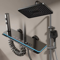 Ensemble de douche mural intelligent à affichage numérique, auto-alimenté, en aluminium chromé, haute pression, avec barre coulissante pour appartement