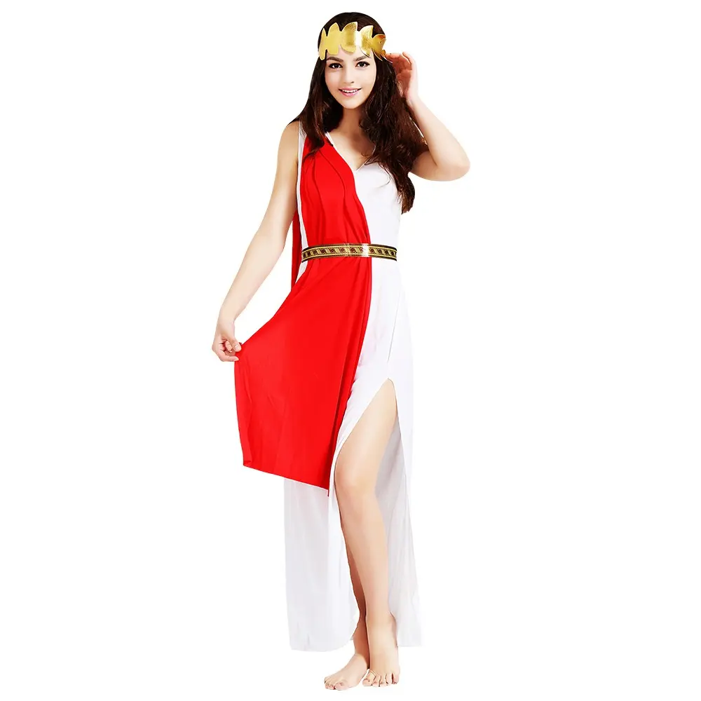 Egyptian Costume Women Adult Greek Queen Cosplay Party Costumes Sexy White Fancy Dress With Red Cloak