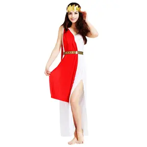 Ägyptisches Kostüm Damen erwachsene griechische Königin Cosplay Party Kostüme sexy weißes elegantes Kleid mit rotem Umhang
