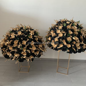 Centros de mesa de flores para decoración de boda personalizados de gama alta, tamaño grande, mesa de oro negro, bola de flores rosas - Product Image 4