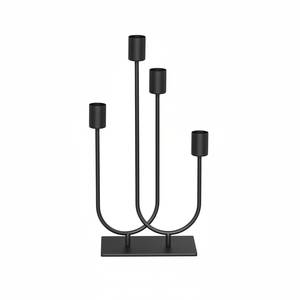 Candelero de aluminio decorativo del tarro de la vela del metal con el candelabro del diseñador del color negro con dos luces - Product Image 1