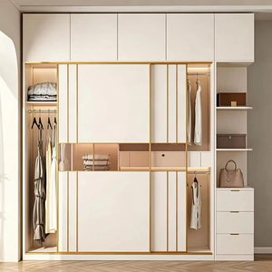 Dressing de luxe avec portes vitrées, système de rangement moderne en bois foncé avec éclairage LED intégré, armoire modulaire - Product Image 1