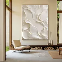 Peinture murale décorative abstraite 3D moderne en plâtre blanc Wabi Sabi, grande taille, faite à la main, personnalisable pour la maison, le bureau ou l'hôtel