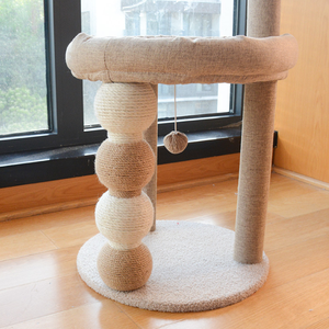 Tempat Tidur Kucing Berlapis Sisal, Mainan Pohon Garukan Indoor dengan Produk Kucing Lucu, Bola Bulu untuk Anak Kucing, Tiang Garukan Kucing - Product Image 1
