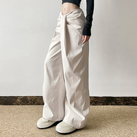Pantalones Anchos para Mujer Estilo Europeo Americano, Diseño Asimétrico con Cintura Cruzada, Corte Holgado, Drapeado, Casual y Estilizador