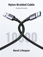 UGREEN USB3.0 ke kabel 3 kaki, USB ke USB laki-laki ke laki-laki, kepang nilon tipe A tipe a