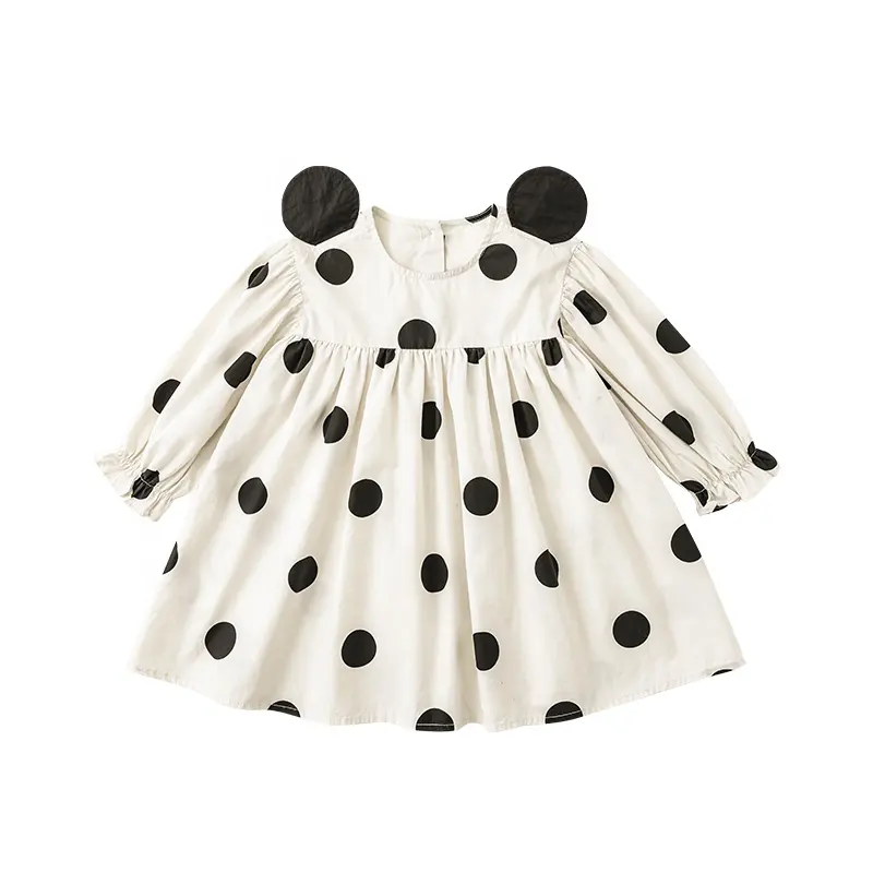 High Quality Baby Girl Dresses 100% Cotton Soft Kids Dress Long Sleeve Dot Casual Girls' Dresses
