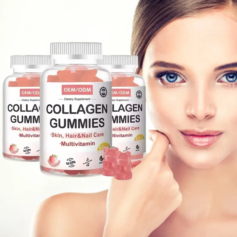 Healthcare Collagen Peptide Supplements Gummy Candy Anti-Aging Whitening Skin Collagen Gummies with Biotin and Vitamins