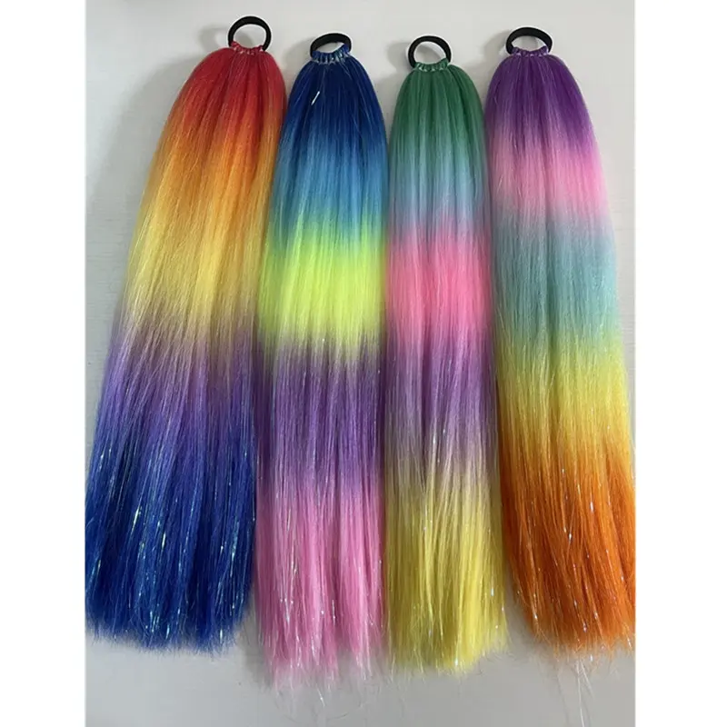 New Hair Tinsel with Jumbo Braiding Hair On Elastic Band Synthetic Hair Extensions Glitter Strands Ponytail Braided