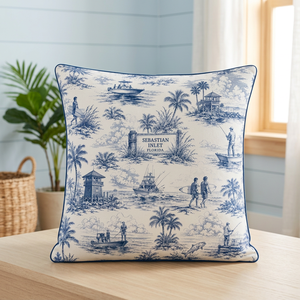 Wholesale Plain Eco-Friendly <b>Blue</b> Toile <b>Throw</b> Pillow Cover Sebastian Inlet Florida Custom Beach Coastal Cushion Case for Hotel - Product Image 3