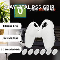Pour PlayVital : Coque de protection en silicone pour manette et grip, capuchons de joystick transparents verts, édition 3D cloutée