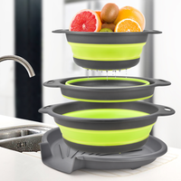 Ensemble de passoires pliables en plastique, lot de 3, passoires de cuisine pliables, compatibles lave-vaisselle, plateau d'égouttage pour pâtes et légumes