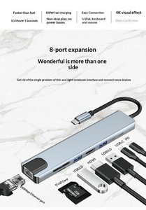 Hub USB-C 8-en-1 avec alimentation PD 31W, <span class=keywords><strong>port</strong></span> Ethernet, lecteur de carte USB et ports d'extension <span class=keywords><strong>RJ45</strong></span> (1 vers plusieurs) - Product Image 3
