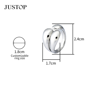 Bague géométrique en acier inoxydable JUSTOP 1,8 cm, taille personnalisable, bijoux unisexes modernes, bague tendance - Product Image 6