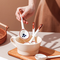 Cuillère en céramique élégante à long manche peinte à la main |   Cuillère à soupe et à dessert résistante à la chaleur |   Vaisselle de table domestique compatible lave-vaisselle