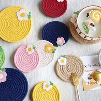Sous-verre isolant écologique résistant à la chaleur, dessous de plat, dessous de bol, motif floral, en coton tricoté pour restaurants