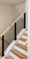 Idée de conception de main courante moderne en acier inoxydable, garde-corps de câble noir pour escalier, poteau incliné invisible, angle réglable