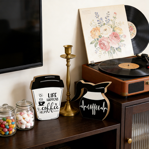 3 adornos <span class=keywords><strong>de</strong></span> madera con texto <span class=keywords><strong>de</strong></span> café en blanco y negro con <span class=keywords><strong>frases</strong></span> como "<span class=keywords><strong>La</strong></span> <span class=keywords><strong>vida</strong></span> sucede, el café ayuda" Para las fiestas, decoración del hogar - Product Image 3