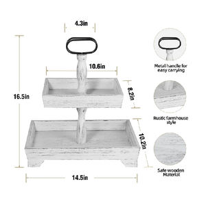 Plateau de service en bois rustique blanc à 2 niveaux avec poignée en métal, fait à la main, écologique, peint, décoratif, cadeau de mariage pour la cuisine - Product Image 3