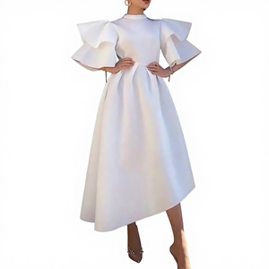 Vestido Europeo Q065 para <span class=keywords><strong>Mujer</strong></span>, Verano <span class=keywords><strong>2022</strong></span>, Nuevo, Doble Capa, Manga con Volantes, Color Sólido, Falda Grande - Product Image 1