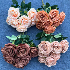 Venta al por mayor, 9 Uds., arbusto de flores rosas artificiales, ramo de flores rosas de seda blanca y roja de alta calidad para la decoración de la boda del hogar - Product Image 1