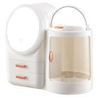 Boîte de rangement cosmétique avec lumière LED, organisateur de maquillage de bureau avec miroir et lumière LED, voyage