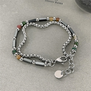 Bracelet jonc en acier inoxydable avec perles d'agate naturelle et maillons géométriques pour homme, style hip-<span class=keywords><strong>hop</strong></span> rock, cadeau bijou - Product Image 3