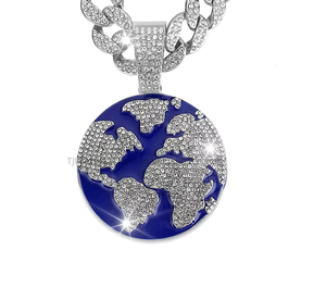 Hip Hop Planet Earth Pendant <b>Cuban</b> Necklace Men's Personality Eco-friendly Jewelry - Product Image 5