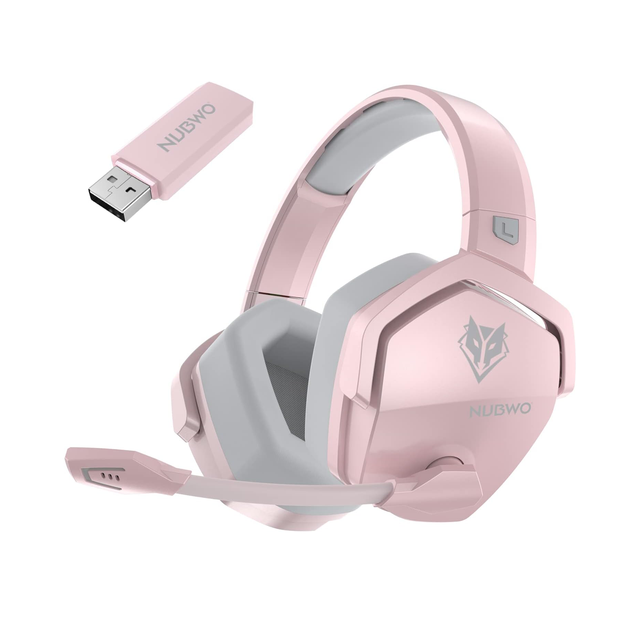 NUBWO G06 Dual Wireless Gaming Headset With Mic, Lightweight On-ear Pink Headphones With 100 Hour Battery