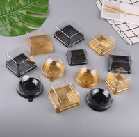 Boîte à gâteau en plastique transparente dorée noire, emballage rond carré, boîte à jaune d'œuf, boîte à mousse croustillante, boîte à biscuits